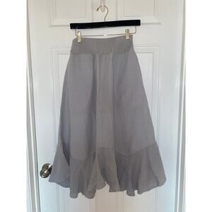 Simple Laguna Maxi Skirt Lagenlook Linen Gray Elastic Waist Pull On Medium